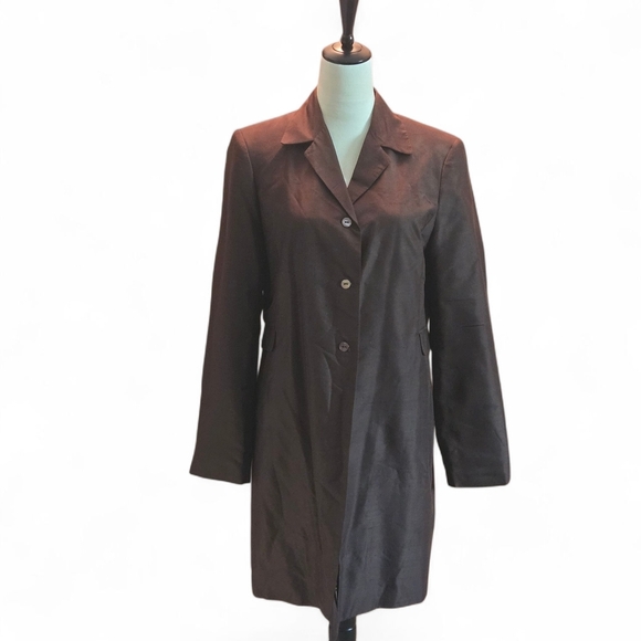 Jackets & Blazers - Y2K Silkland 100% Pure Silk Brown Trenchcoat Overcoat Women's 8 Lined 2 Pockets